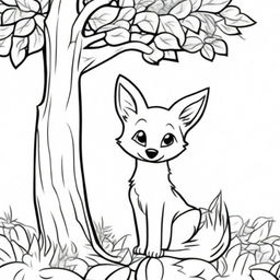 A sly fox peeking out from behind a tree