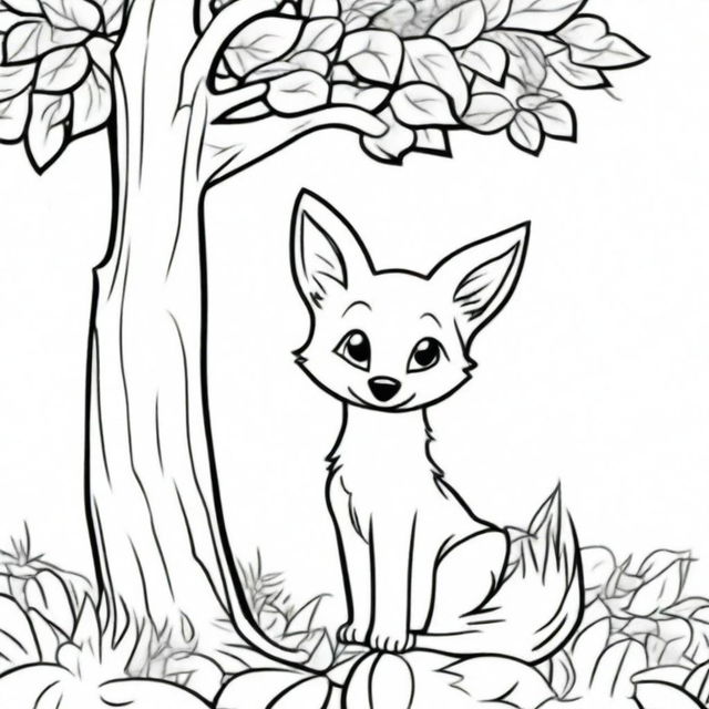 A sly fox peeking out from behind a tree