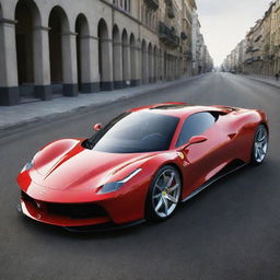 A futuristic concept of a Ferrari car, featuring advanced technology, streamlined aerodynamics, and innovative power systems.