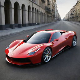 A futuristic concept of a Ferrari car, featuring advanced technology, streamlined aerodynamics, and innovative power systems.