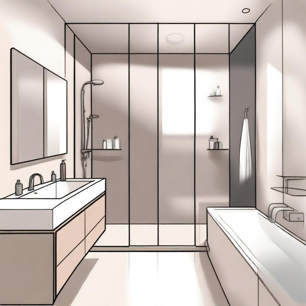 A detailed interior sketch of a minimalistic bathroom