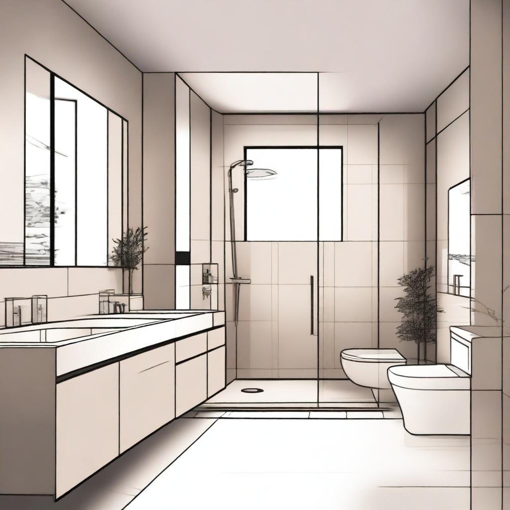 A detailed interior sketch of a minimalistic bathroom