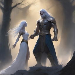 The god of justice, Tyr, confronting the dark elf goddess of deceit, Lolth