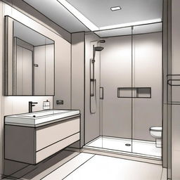 A detailed interior sketch of a minimalistic bathroom