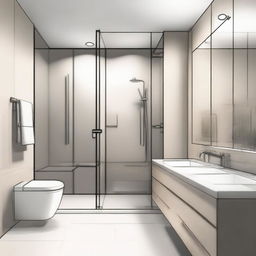 A detailed interior sketch of a minimalistic bathroom