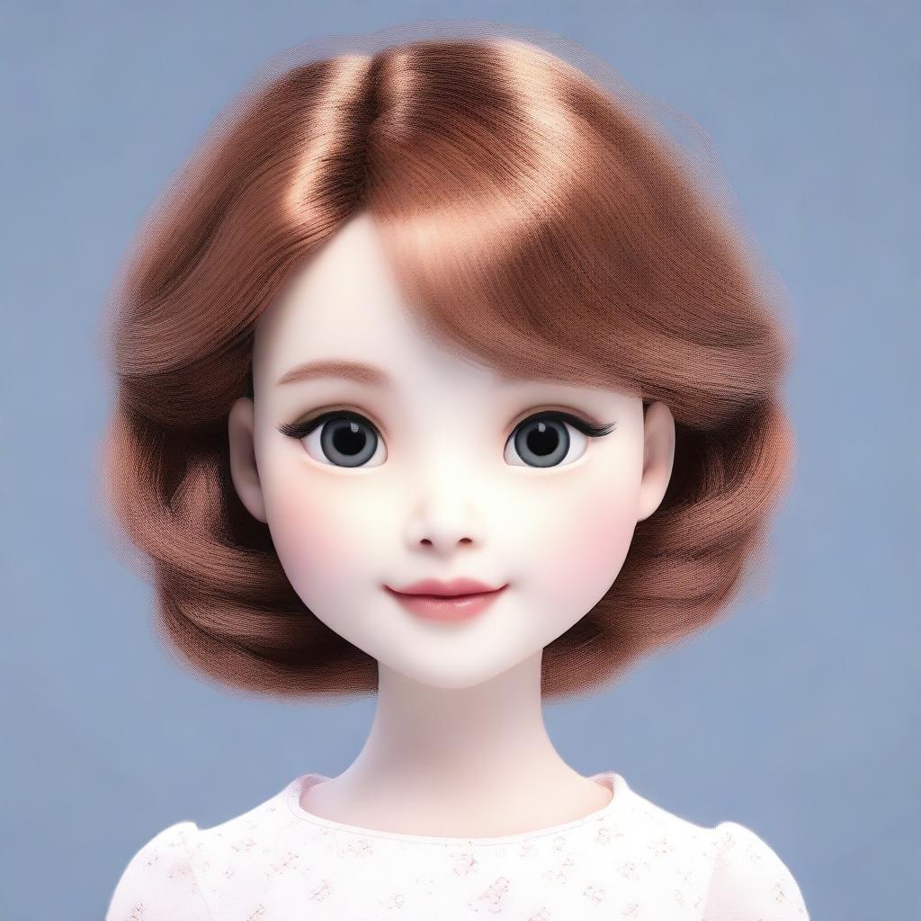 Create a 3D render of a face with doll-like features