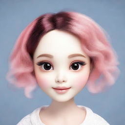 Create a 3D render of a face with doll-like features