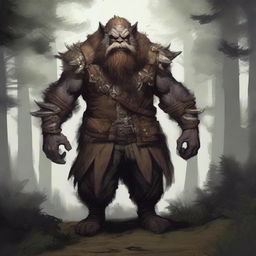 A detailed image of a bugbear wearing a rugged leather vest