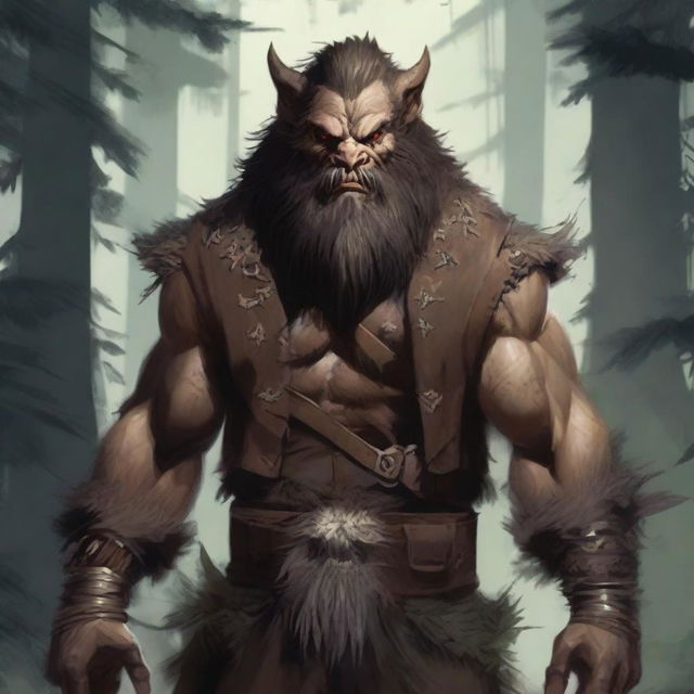 A detailed image of a bugbear wearing a rugged leather vest