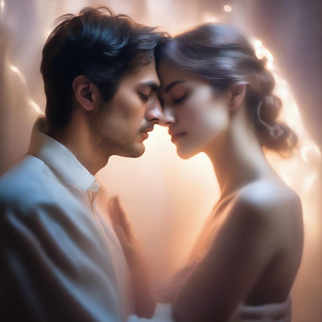 A delicate and emotional scene depicting the fragile ties of passion, with ethereal lights and soft, warm colors