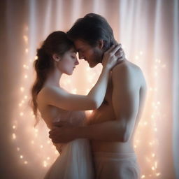 A delicate and emotional scene depicting the fragile ties of passion, with ethereal lights and soft, warm colors