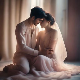 A delicate and emotional scene depicting the fragile ties of passion, with ethereal lights and soft, warm colors