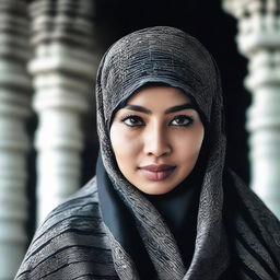 An intense scene featuring a woman in Aceh wearing a hijab, displaying an expression of madness