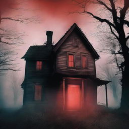 The cover features a dark and haunting illustration of an old, decrepit house with a red door