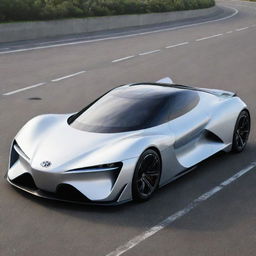 A futuristic interpretation of a Toyota car, decked out in cutting-edge technology, sleek aerodynamic design, and sustainable energy systems.