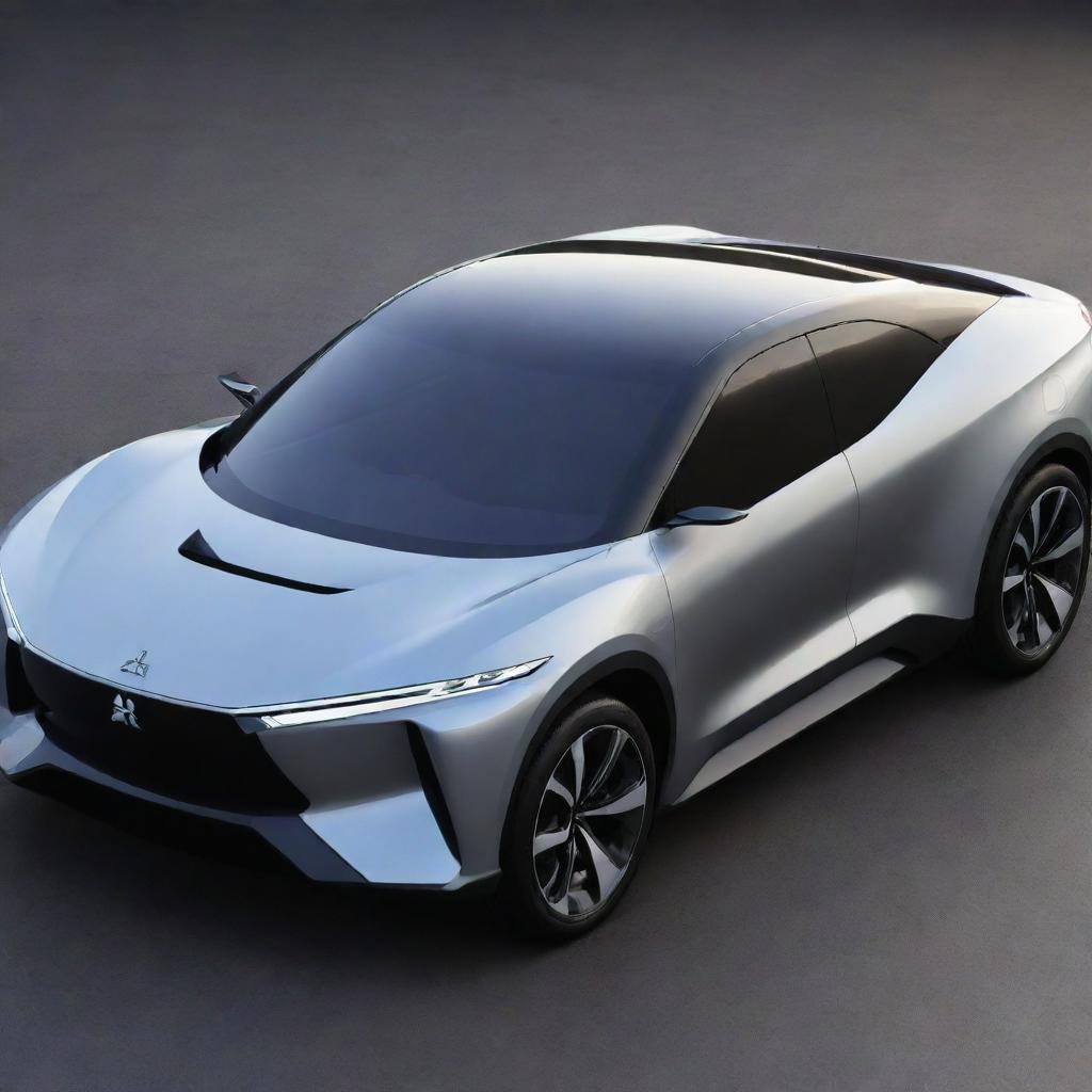 A futuristic vision of a Mitsubishi car, featuring anticipated technological advancements, sleek and aerodynamic design, and sustainable energy systems.