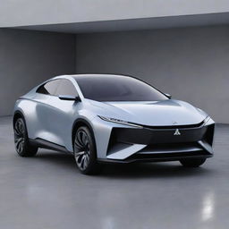 A futuristic vision of a Mitsubishi car, featuring anticipated technological advancements, sleek and aerodynamic design, and sustainable energy systems.