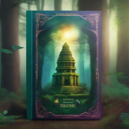 Create a captivating book cover featuring a mystical forest with a hidden ancient temple