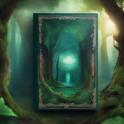 Create a captivating book cover featuring a mystical forest with a hidden ancient temple