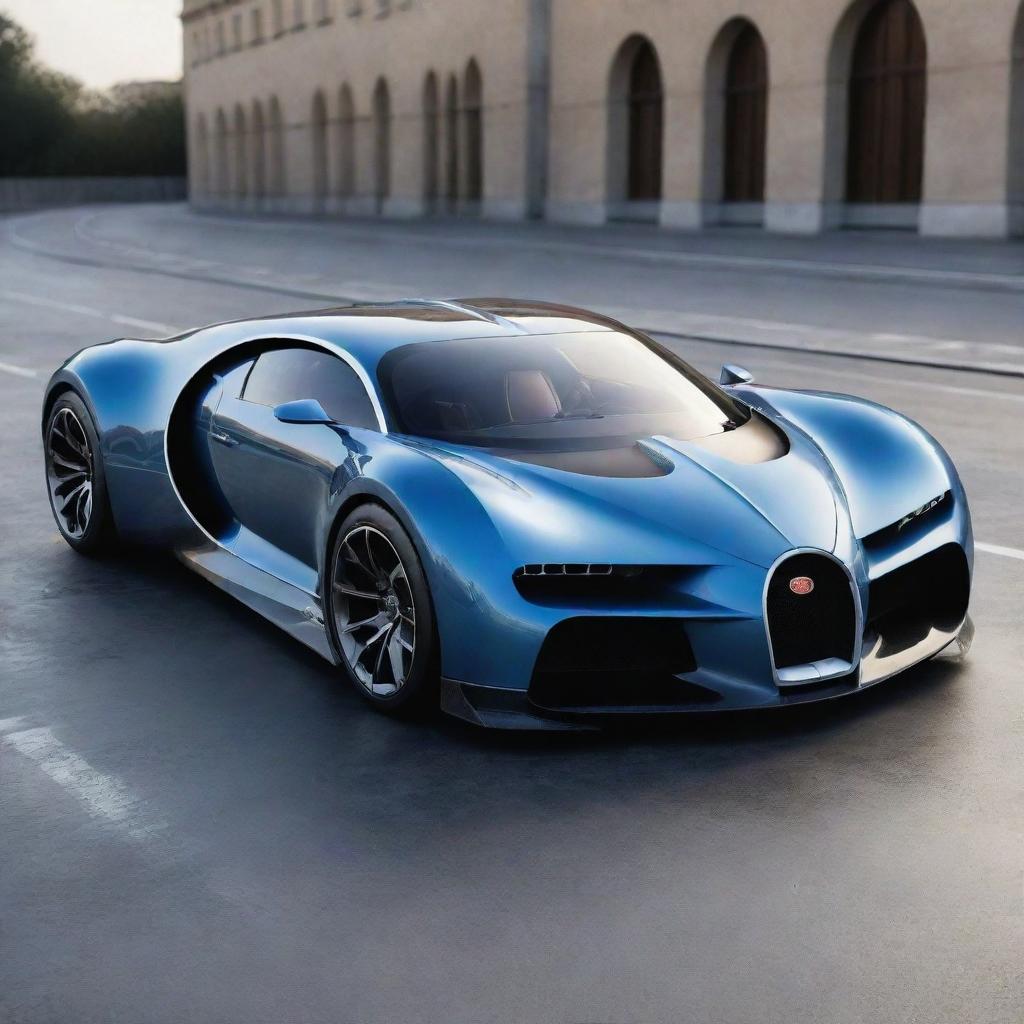 A futuristic concept of a Bugatti car, encompassing next-gen technology, aerodynamic contours, and innovative energy systems.