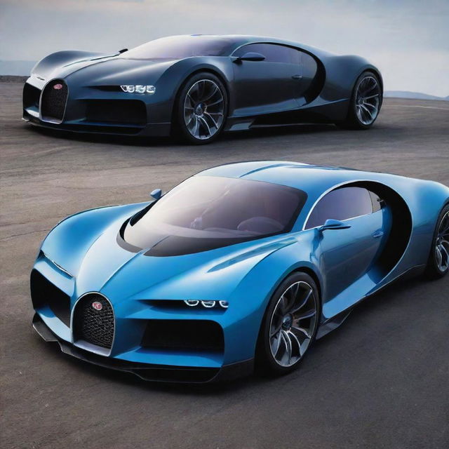 A futuristic concept of a Bugatti car, encompassing next-gen technology, aerodynamic contours, and innovative energy systems.