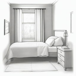 A detailed pencil drawing of an interior sketch of a bedroom