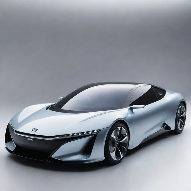 A futuristic envisioning of a Honda car, incorporating advanced technology, sleek, aerodynamic design, and innovative, eco-friendly power systems.