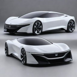 A futuristic envisioning of a Honda car, incorporating advanced technology, sleek, aerodynamic design, and innovative, eco-friendly power systems.