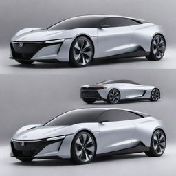 A futuristic envisioning of a Honda car, incorporating advanced technology, sleek, aerodynamic design, and innovative, eco-friendly power systems.