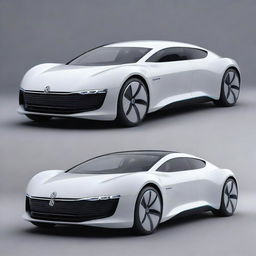 A futurist interpretation of a Volkswagen car, showcasing cutting-edge technology, fluidic aerodynamic design, and sustainable energy systems.