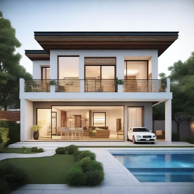 Design a two-story villa with a length of 12