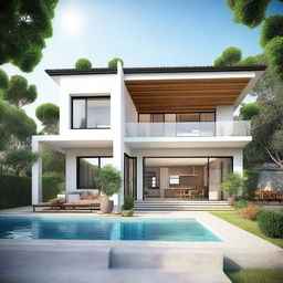 Design a two-story villa with a length of 12