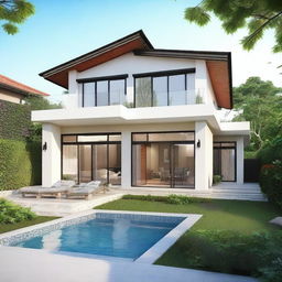 Design a two-story villa with a length of 12