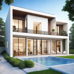 Design a two-story villa with a length of 12