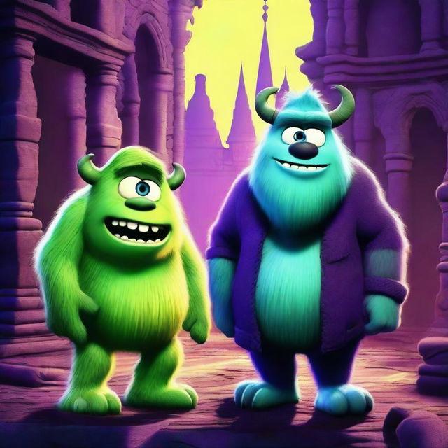 Monsters Inc characters reimagined as an 80s dark fantasy movie