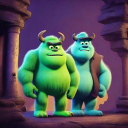 Monsters Inc characters reimagined as an 80s dark fantasy movie