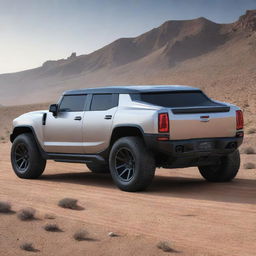 A futuristic vision of a Hummer car, including state-of-the-art technology, aerodynamic design, and environment-friendly energy systems.