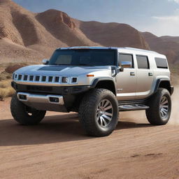 A futuristic vision of a Hummer car, including state-of-the-art technology, aerodynamic design, and environment-friendly energy systems.