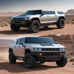 A futuristic vision of a Hummer car, including state-of-the-art technology, aerodynamic design, and environment-friendly energy systems.