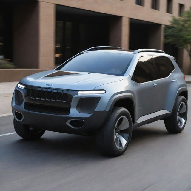 A futuristic concept of a Jeep car, featuring advanced technology, dynamic aerodynamic design, and eco-friendly propulsion systems.