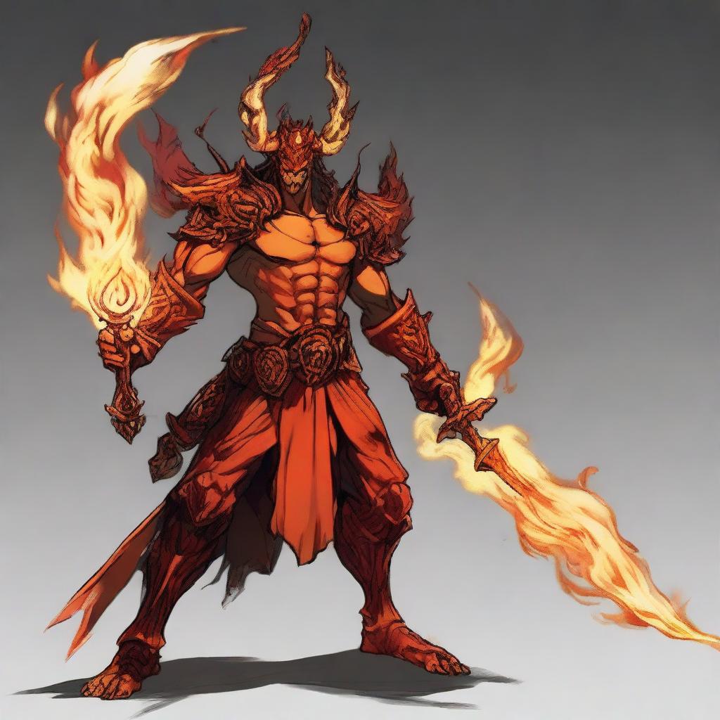 A Fire Elemental God wielding a sword made of fire