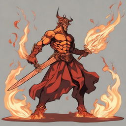 A Fire Elemental God wielding a sword made of fire