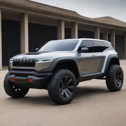 A futuristic concept of a Jeep car, featuring advanced technology, dynamic aerodynamic design, and eco-friendly propulsion systems.