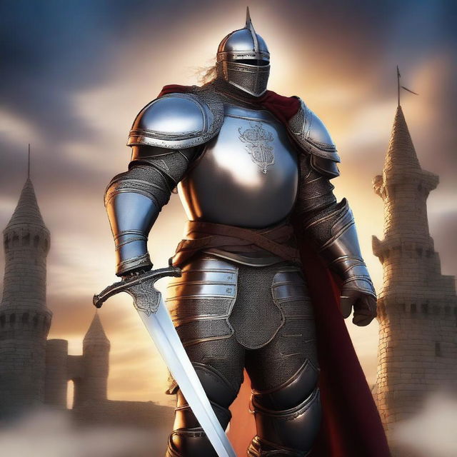 A majestic Paladin in shining plate armour wielding a huge sword