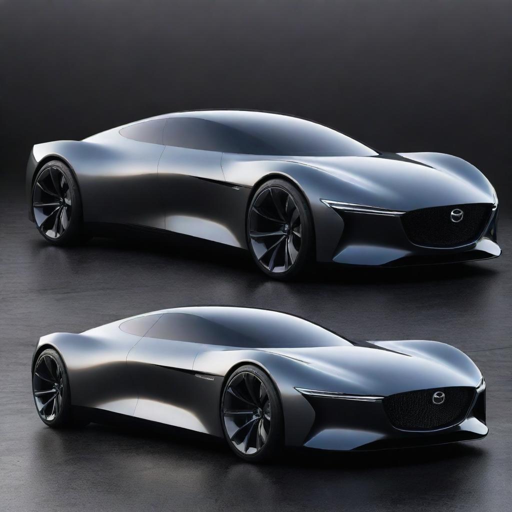 An advanced future concept of a Mazda car, integrating next-gen technology, aerodynamic styling, and sustainable power systems.