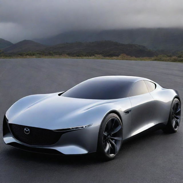 An advanced future concept of a Mazda car, integrating next-gen technology, aerodynamic styling, and sustainable power systems.