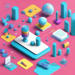 Create a futuristic 3D image with vibrant colors depicting the theme 'Designing the Future of Education: Innovation, Universal Design for Learning, and Multimodality'