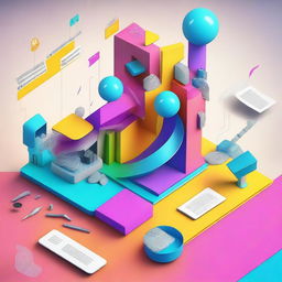 Create a futuristic 3D image with vibrant colors depicting the theme 'Designing the Future of Education: Innovation, Universal Design for Learning, and Multimodality'