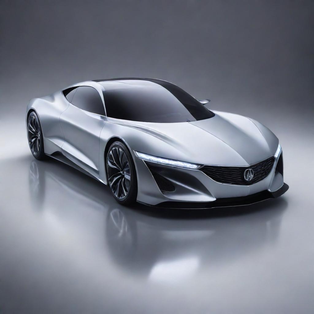 A futuristic depiction of an Acura car, representing state-of-the-art technology, sleek aerodynamic integrity, and advanced energy systems.