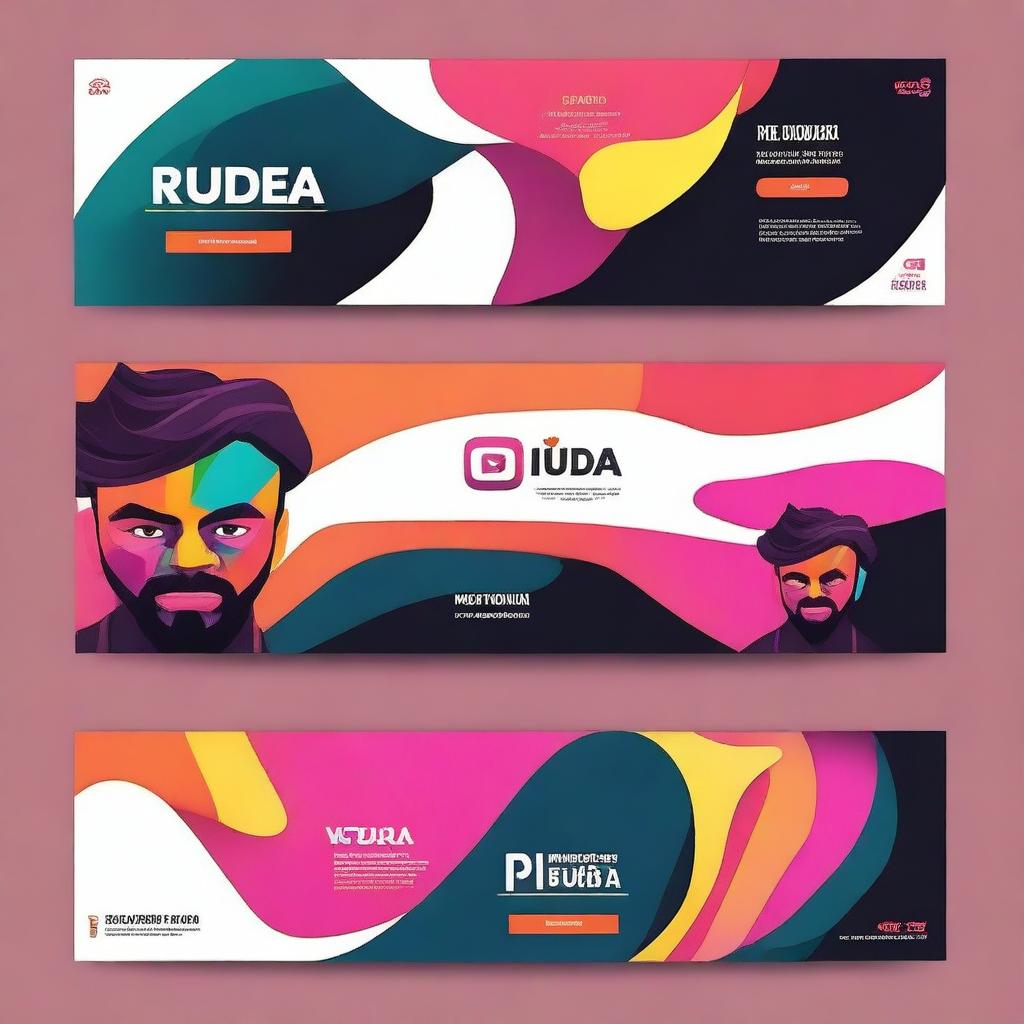 Create a vibrant and eye-catching YouTube banner for a channel named 'Rudra'